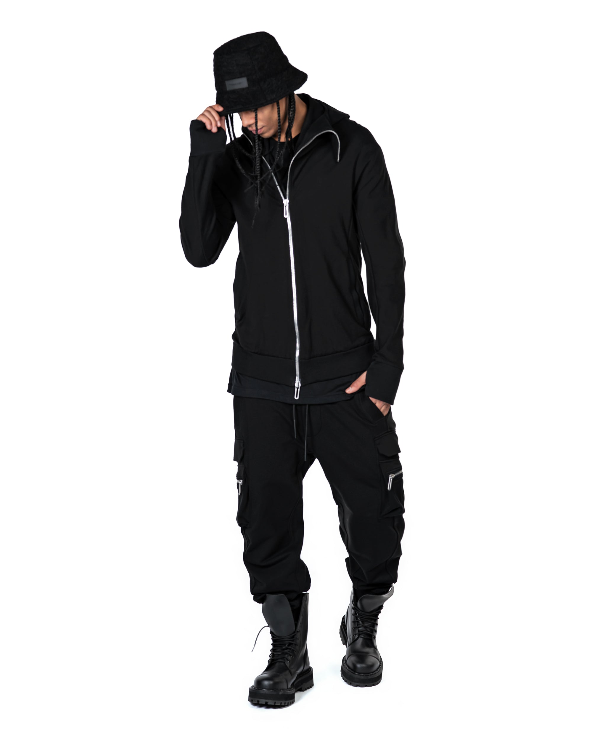 Diagonal zip hoodie - H11505