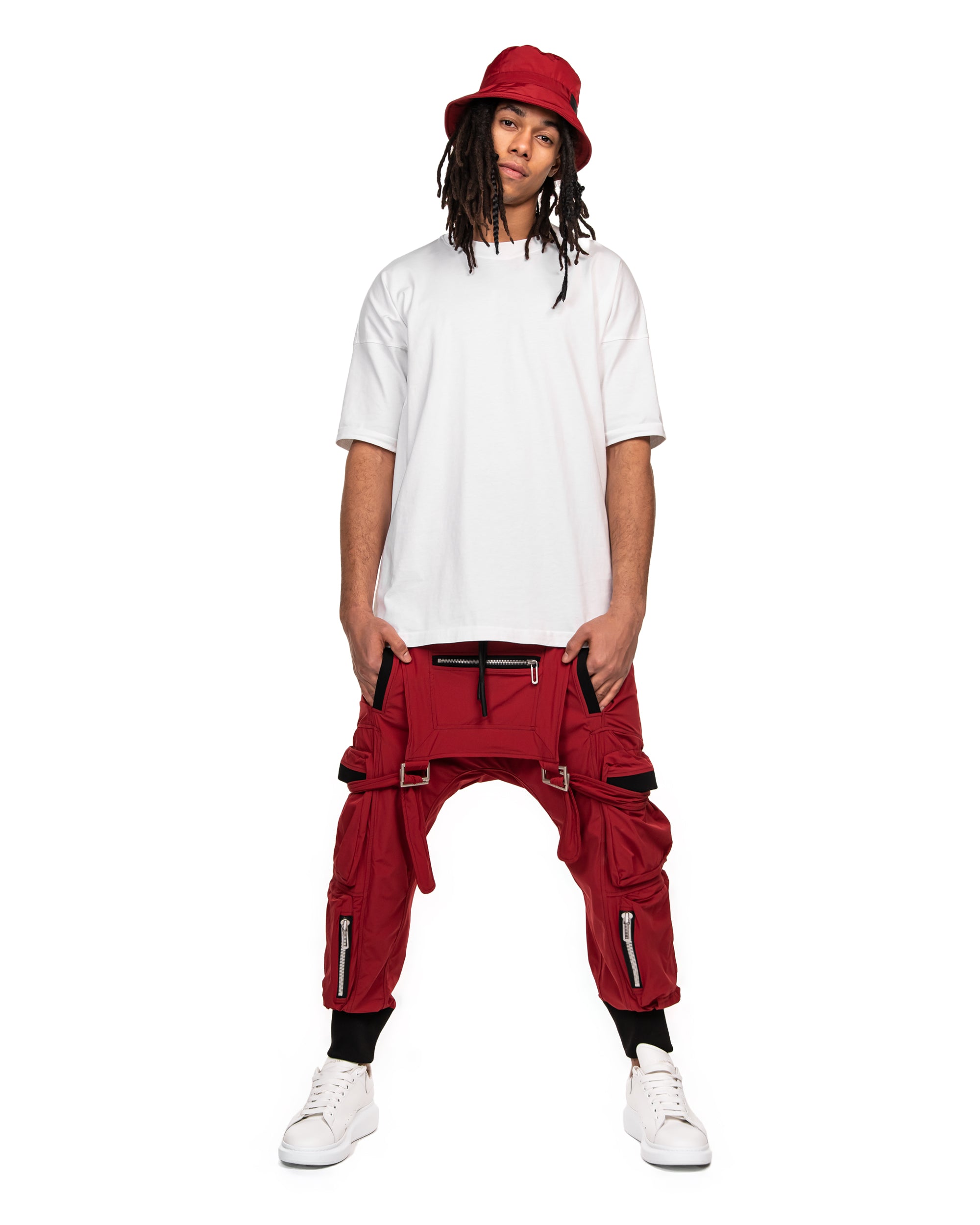 Burgundy dungaree pants - P11805