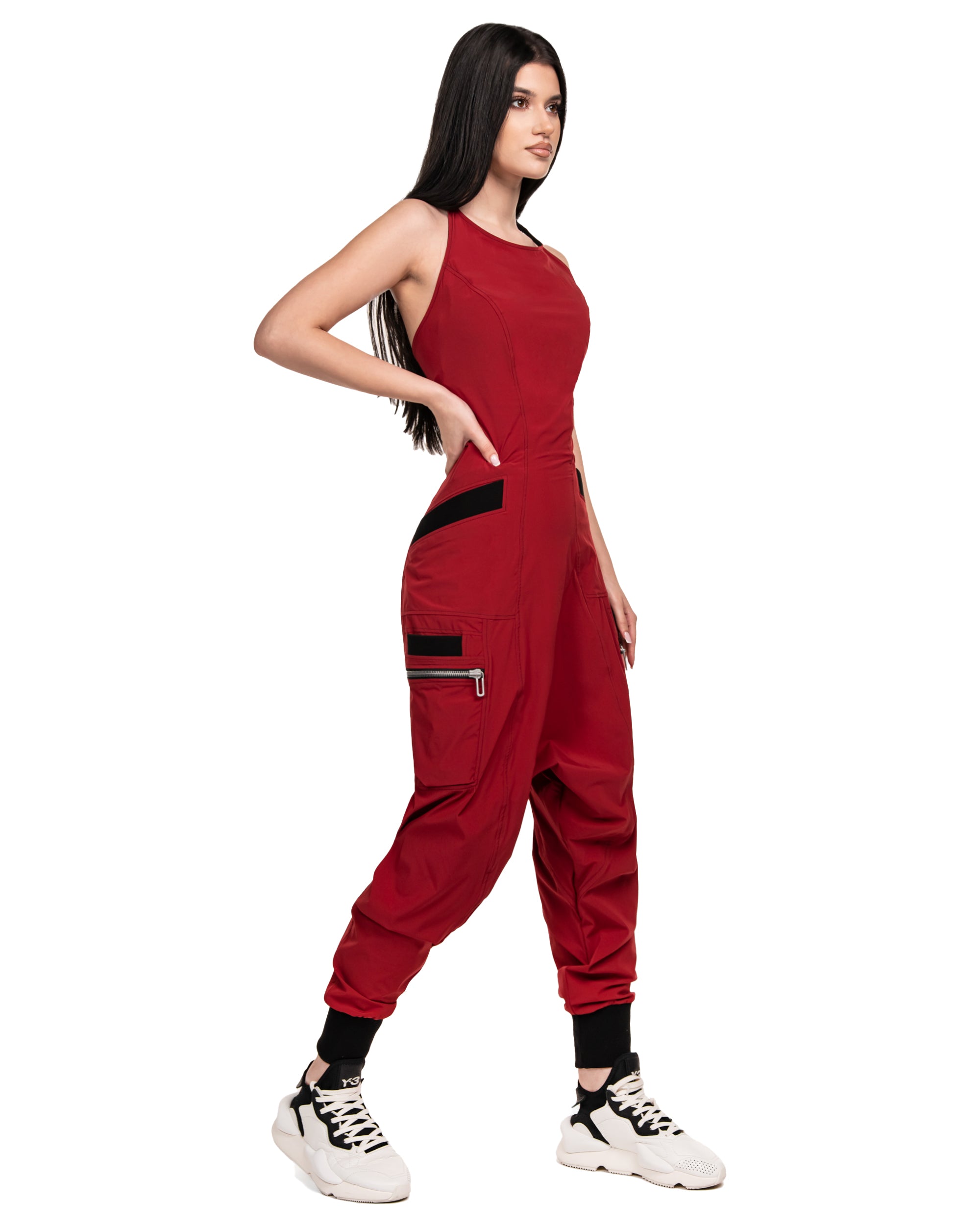 Burgundy zip dungarees - P21810