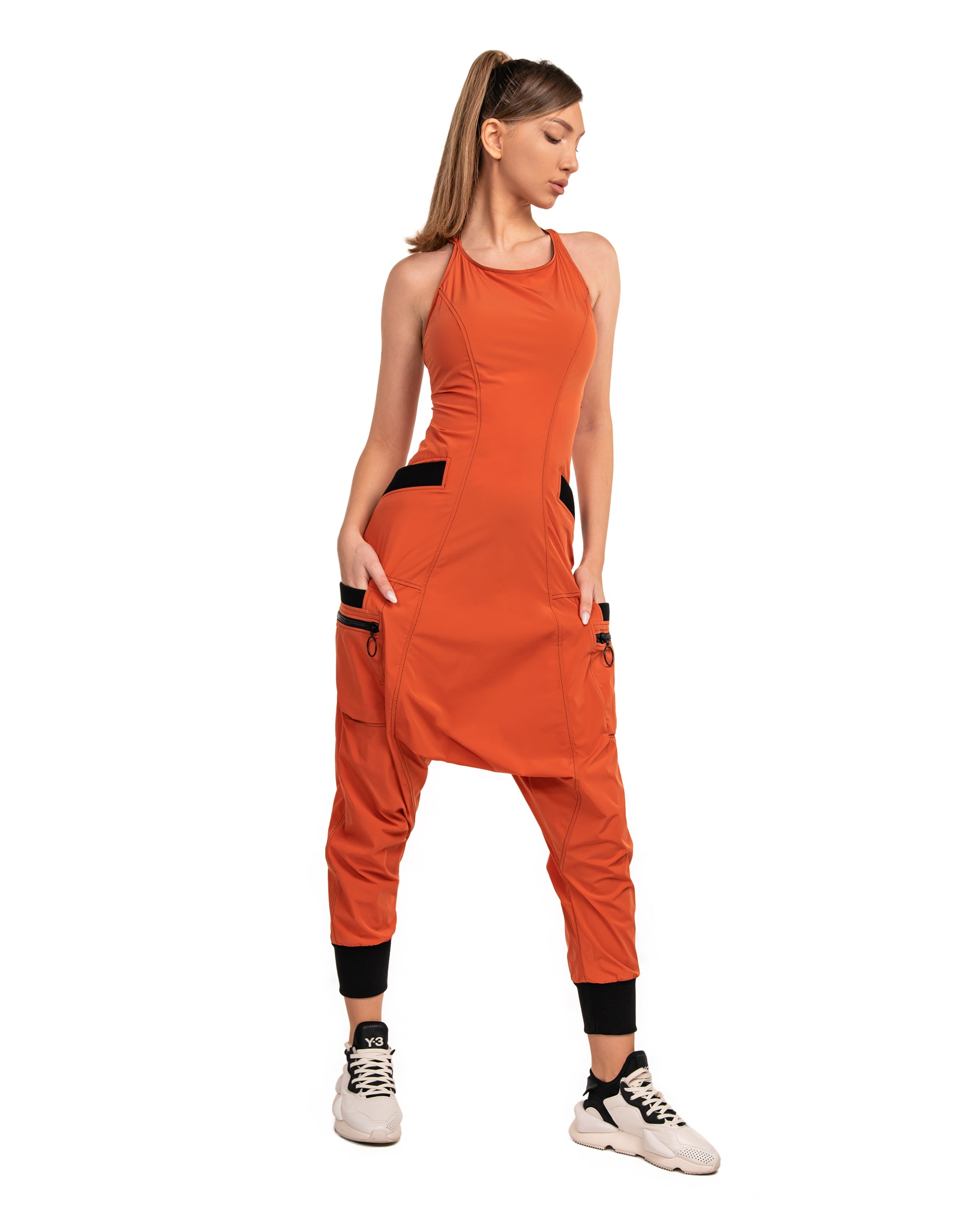 Orange zip dungarees - P21809