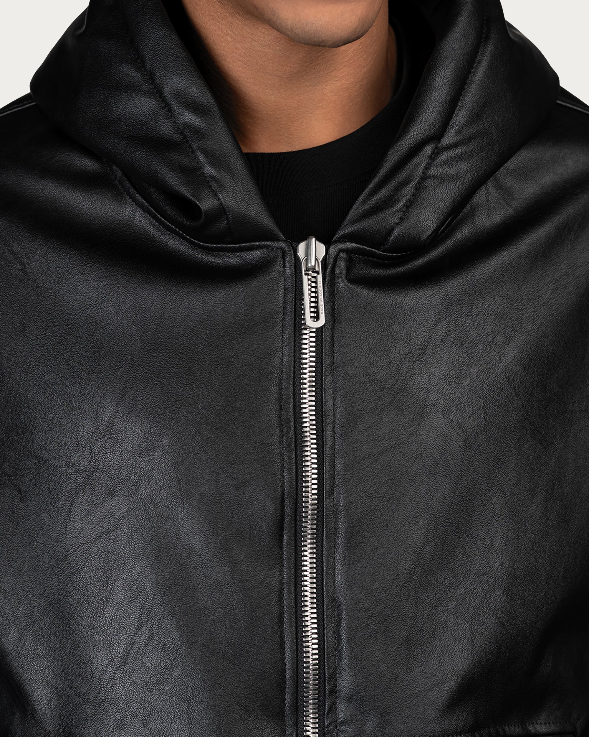 Faux Leather Hoodie - H15029