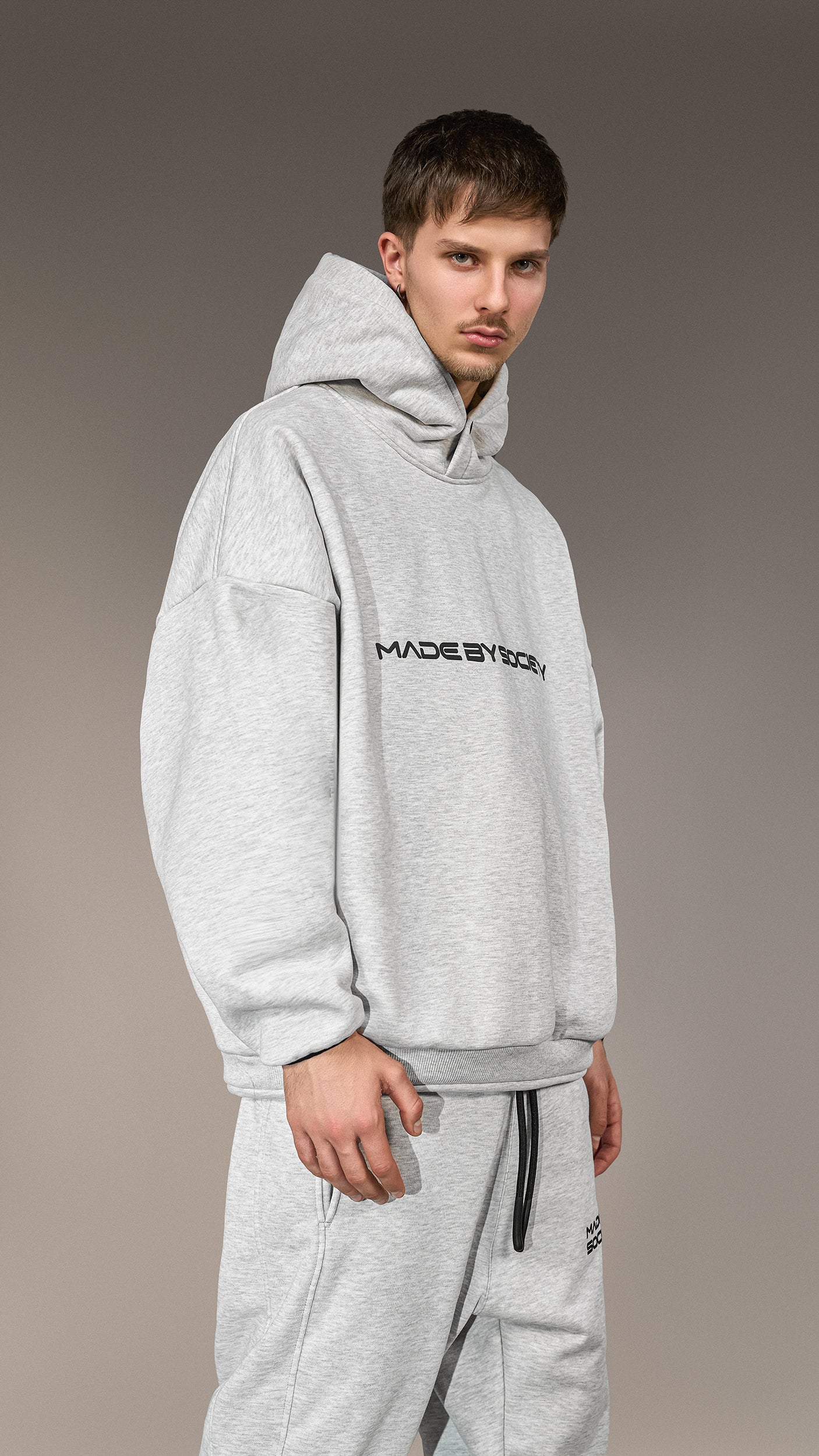 Oversized Grey Hoodie "Made by Society" - H15831