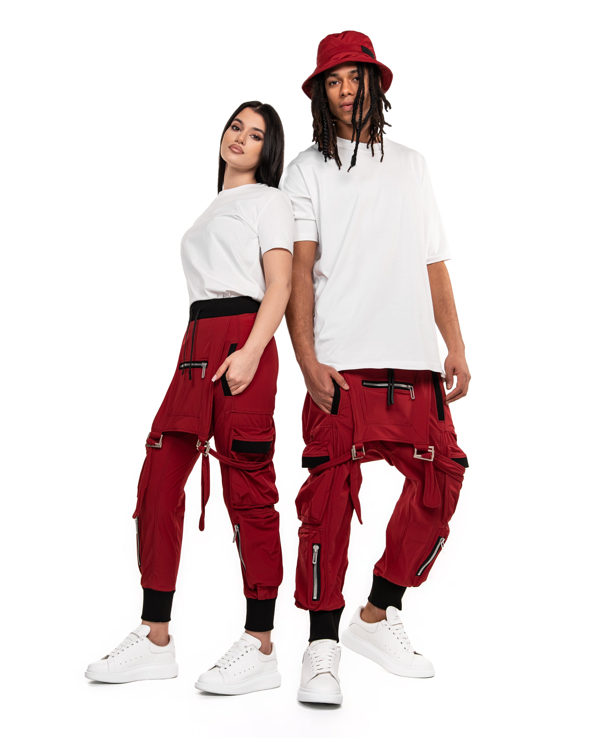 Burgundy dungaree pants - P11805