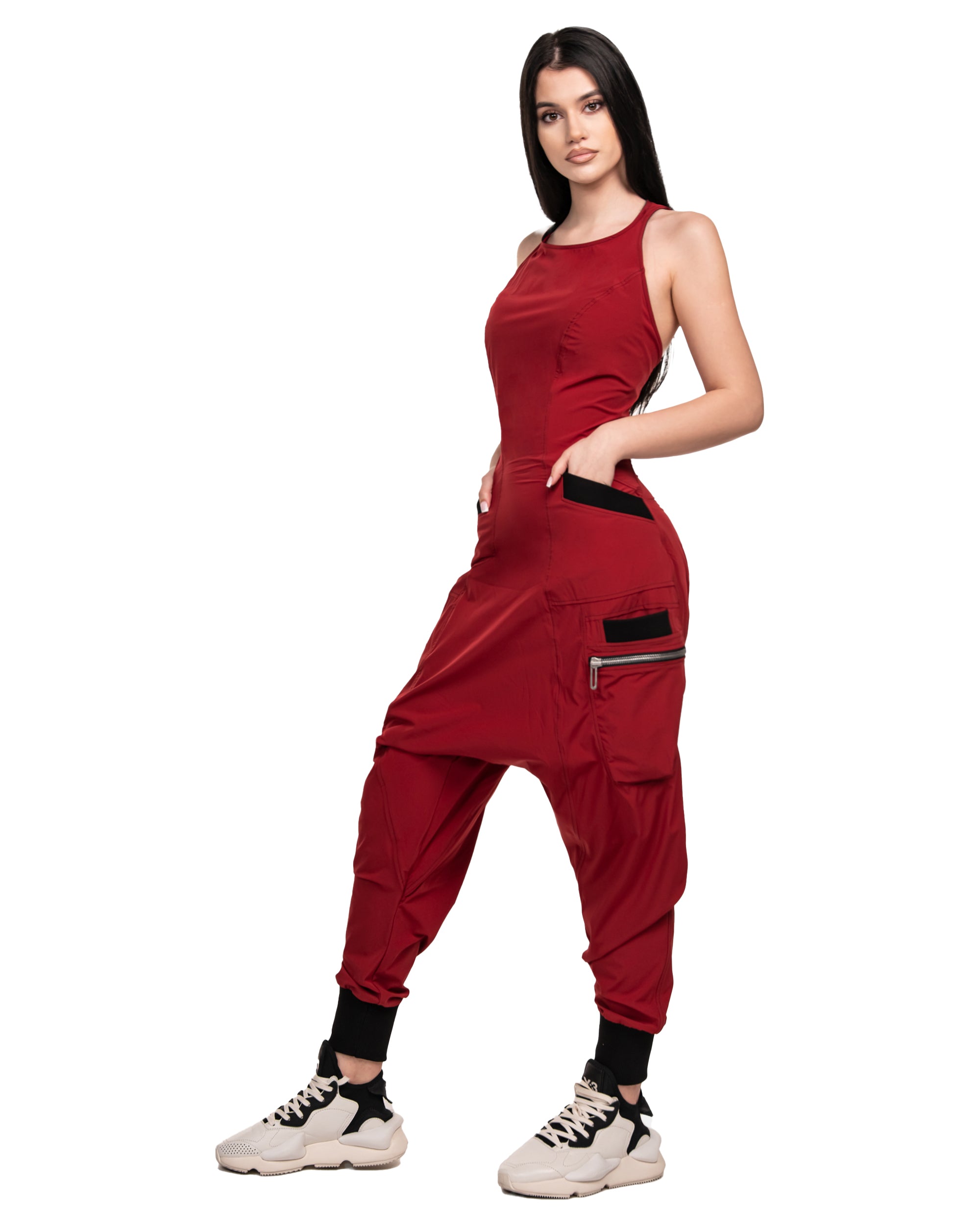Burgundy zip dungarees - P21810