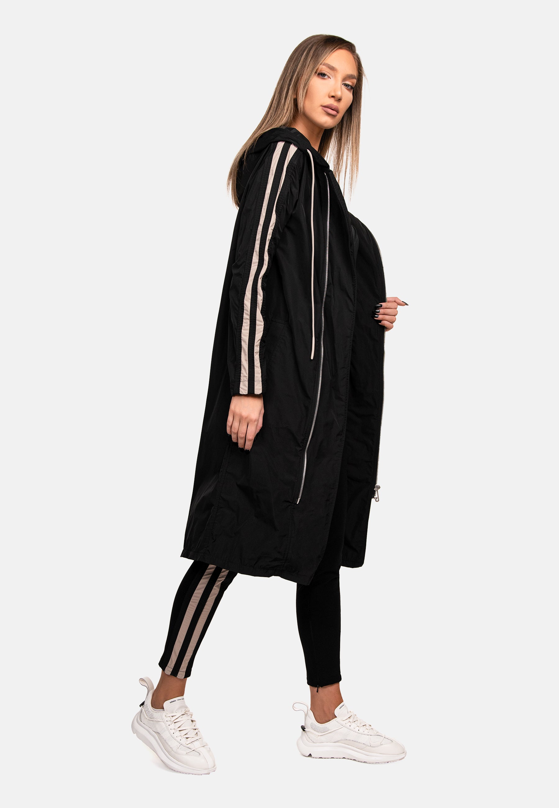 Vertical lines long parka jacket - H23001