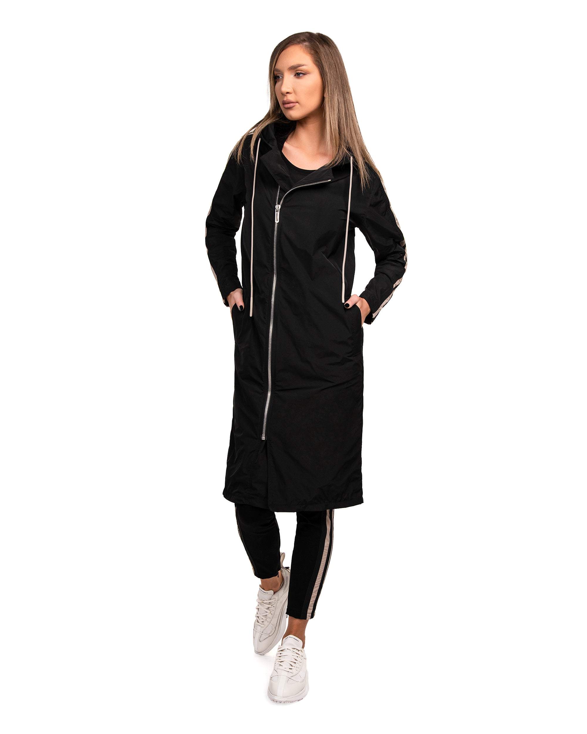 Vertical lines long parka jacket - H23001