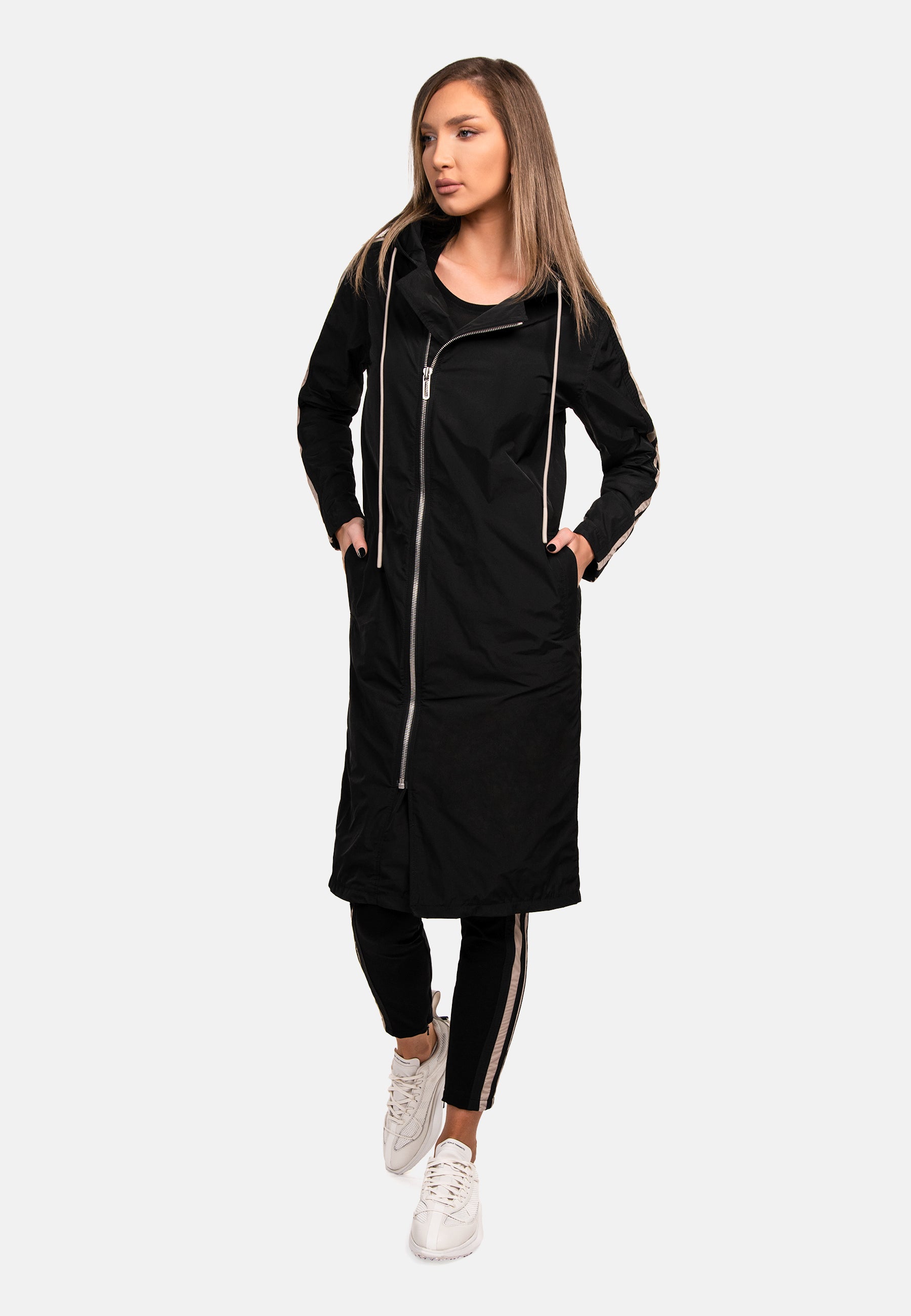 Vertical lines long parka jacket - H23001