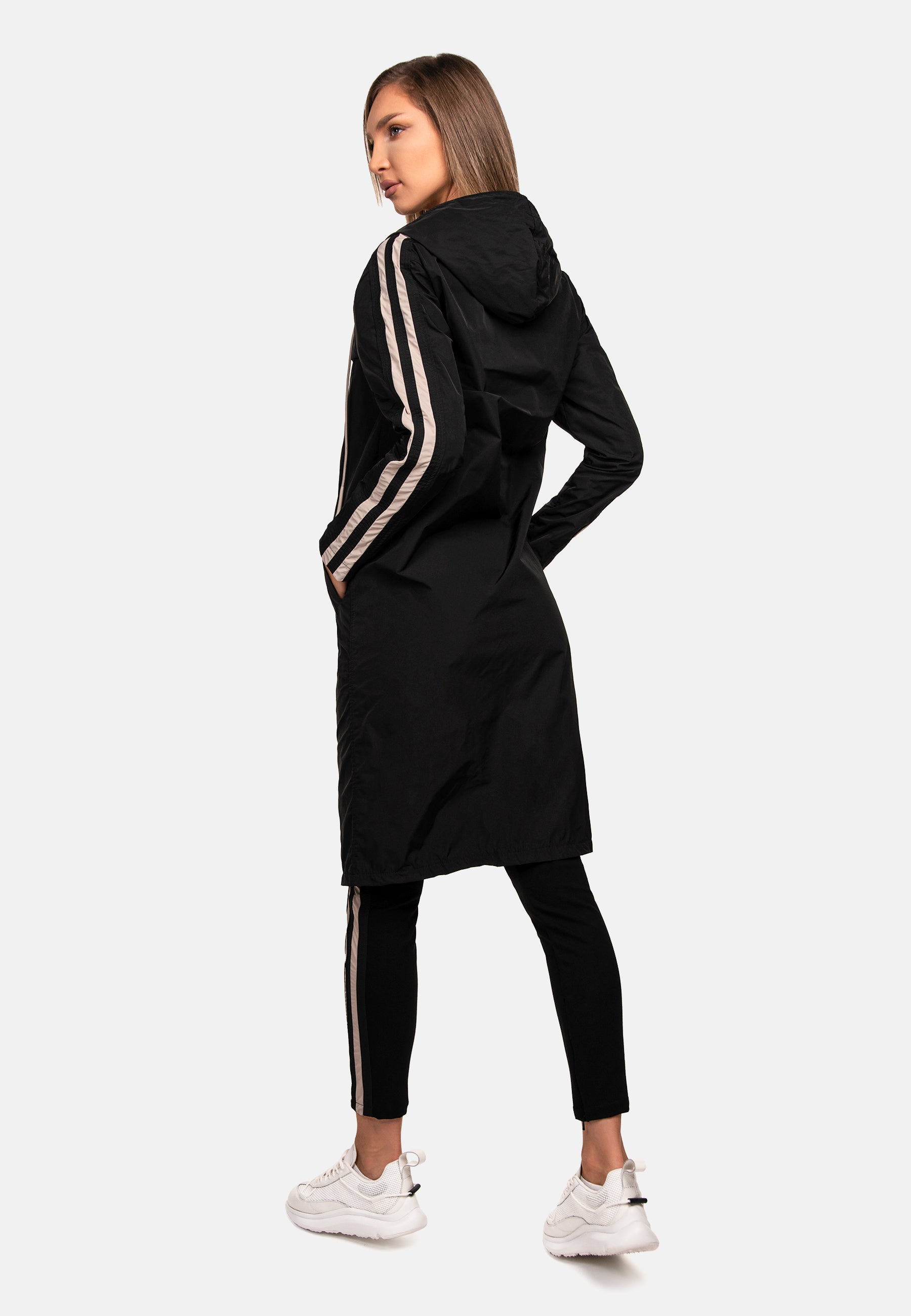 Vertical lines long parka jacket - H23001