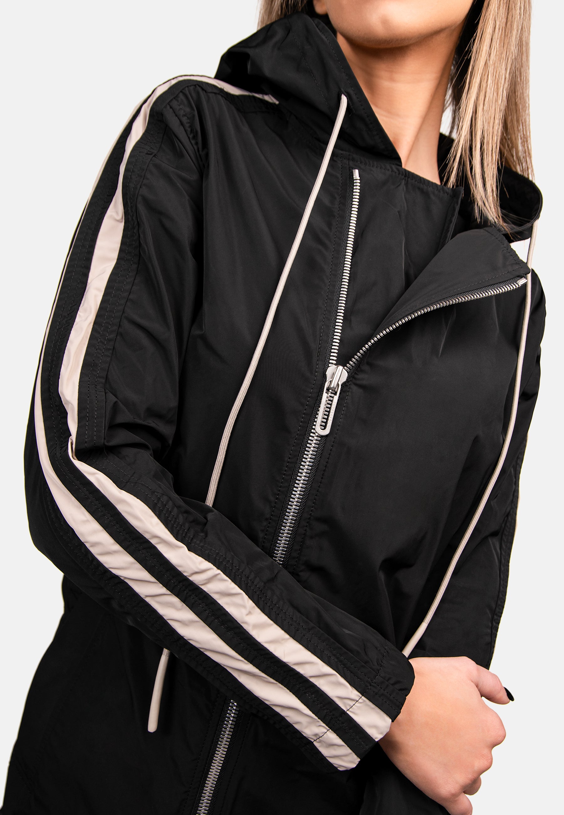 Vertical lines long parka jacket - H23001